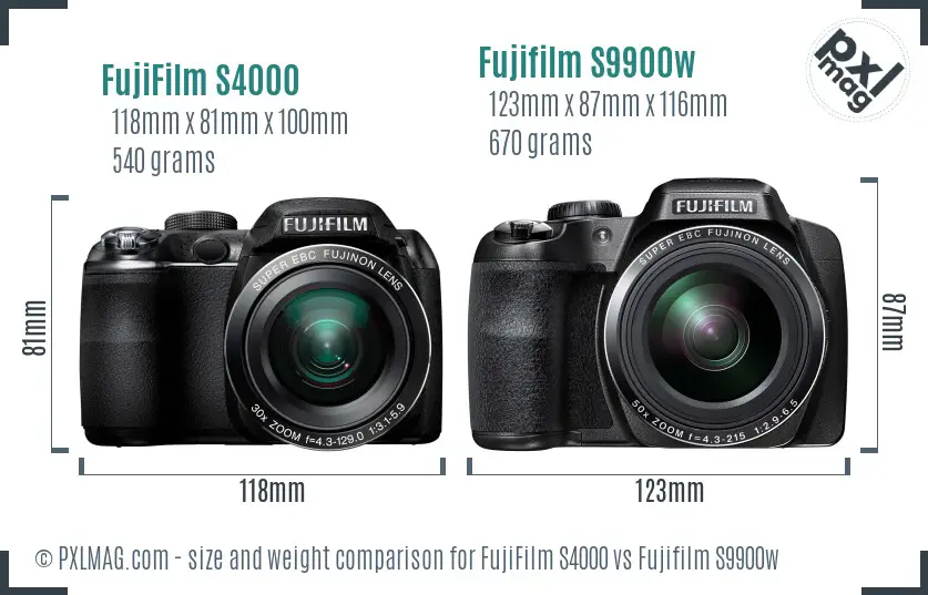 FujiFilm S4000 vs Fujifilm S9900w size comparison