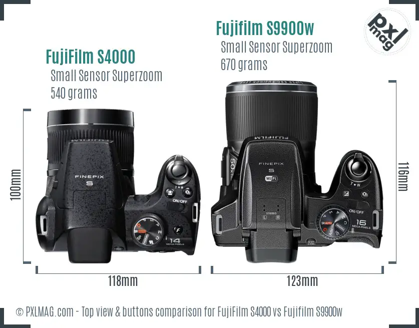 FujiFilm S4000 vs Fujifilm S9900w top view buttons comparison