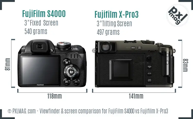 FujiFilm S4000 vs Fujifilm X-Pro3 Screen and Viewfinder comparison
