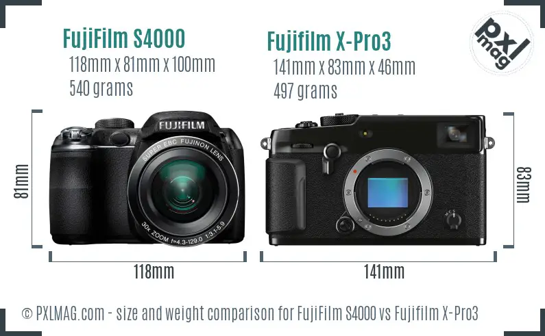 FujiFilm S4000 vs Fujifilm X-Pro3 size comparison