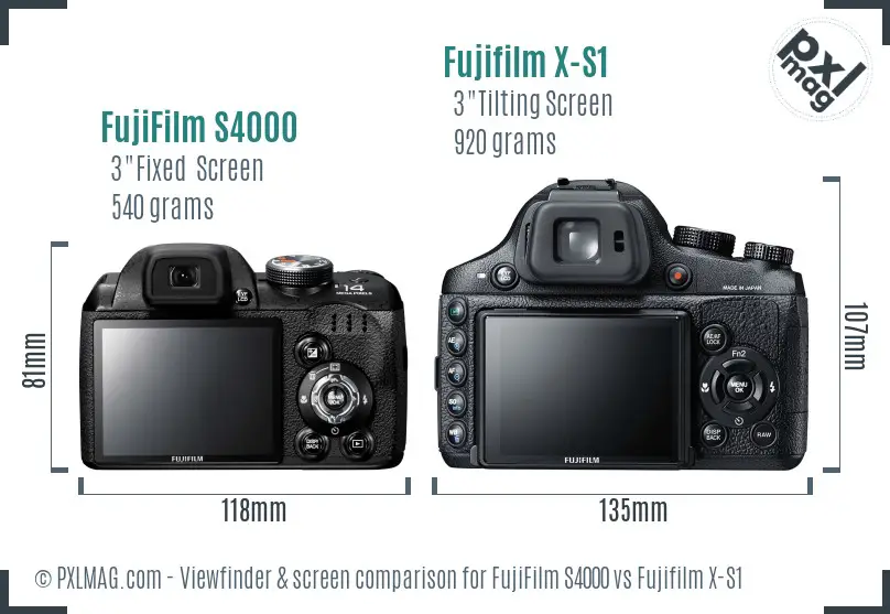 FujiFilm S4000 vs Fujifilm X-S1 Screen and Viewfinder comparison