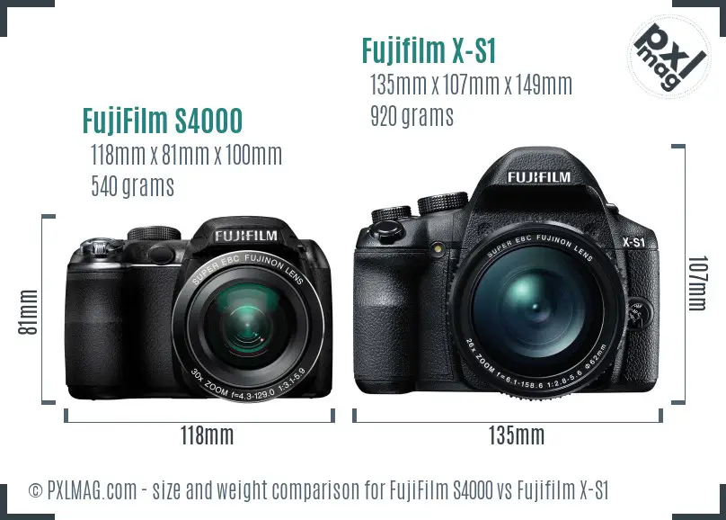 FujiFilm S4000 vs Fujifilm X-S1 size comparison