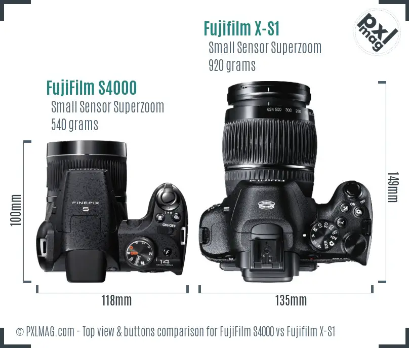 FujiFilm S4000 vs Fujifilm X-S1 top view buttons comparison