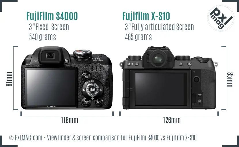 FujiFilm S4000 vs Fujifilm X-S10 Screen and Viewfinder comparison