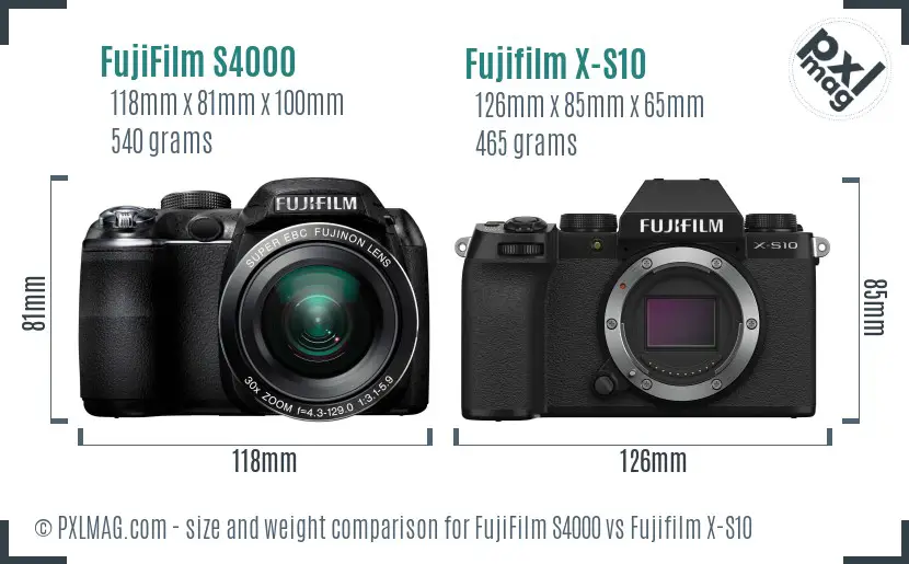 FujiFilm S4000 vs Fujifilm X-S10 size comparison FujiFilm S4000 vs Fujifilm X-S10 size comparison
