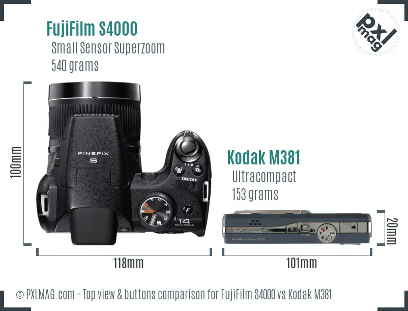 FujiFilm S4000 vs Kodak M381 top view buttons comparison
