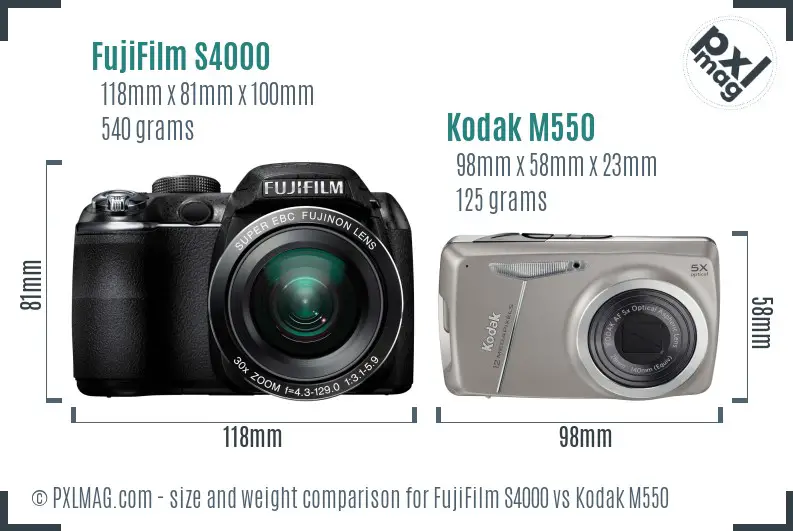 FujiFilm S4000 vs Kodak M550 size comparison