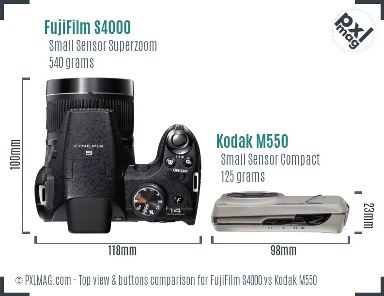 FujiFilm S4000 vs Kodak M550 top view buttons comparison