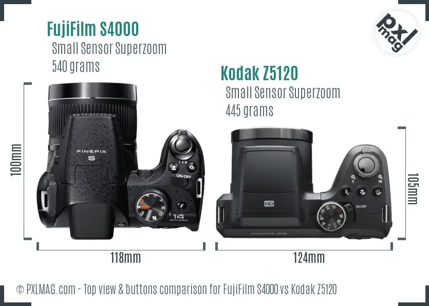 FujiFilm S4000 vs Kodak Z5120 top view buttons comparison