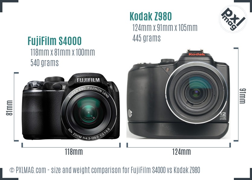 FujiFilm S4000 vs Kodak Z980 size comparison