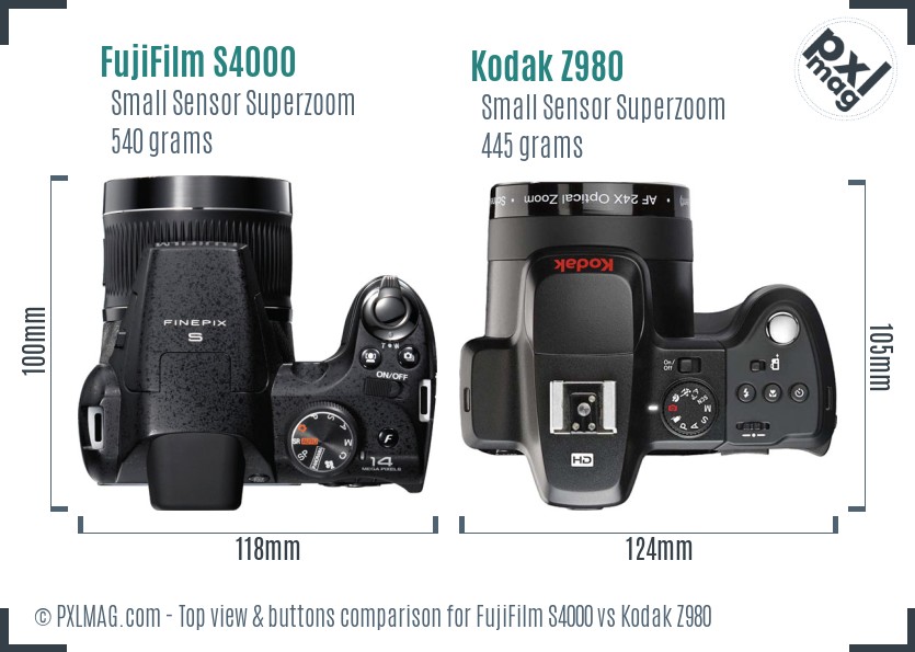 FujiFilm S4000 vs Kodak Z980 top view buttons comparison