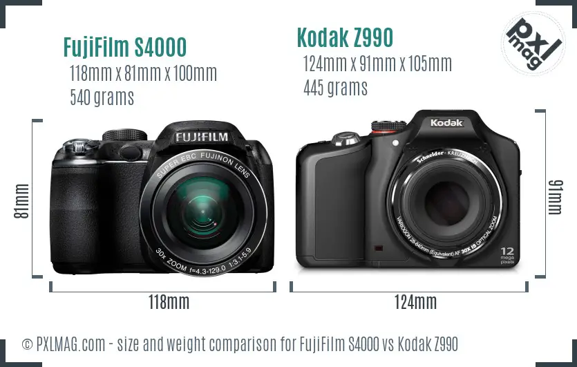 FujiFilm S4000 vs Kodak Z990 size comparison