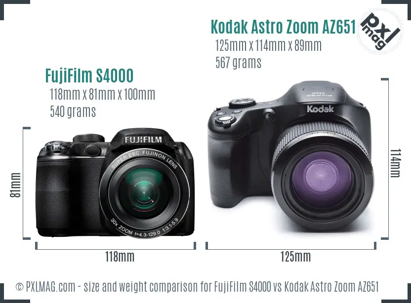 FujiFilm S4000 vs Kodak Astro Zoom AZ651 size comparison