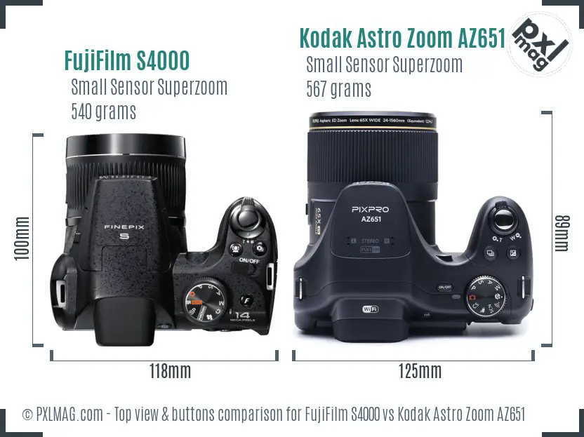 FujiFilm S4000 vs Kodak Astro Zoom AZ651 top view buttons comparison