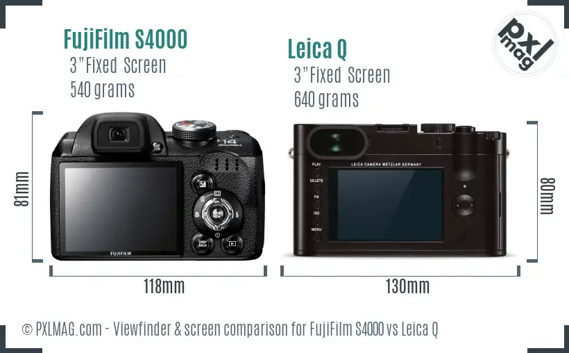 FujiFilm S4000 vs Leica Q Screen and Viewfinder comparison