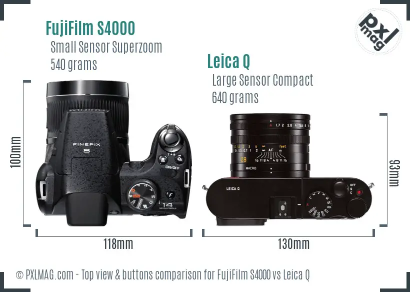 FujiFilm S4000 vs Leica Q top view buttons comparison