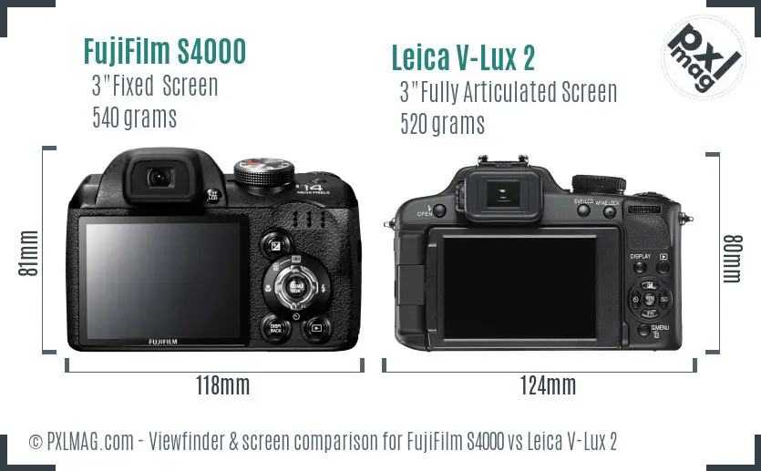 FujiFilm S4000 vs Leica V-Lux 2 Screen and Viewfinder comparison
