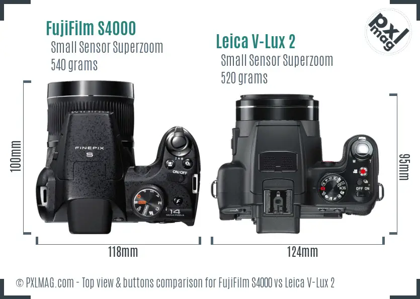FujiFilm S4000 vs Leica V-Lux 2 top view buttons comparison