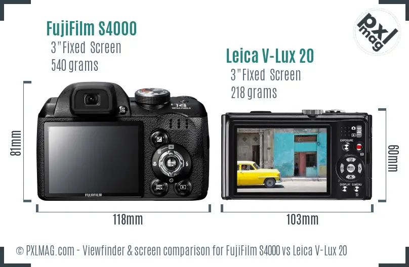 FujiFilm S4000 vs Leica V-Lux 20 Screen and Viewfinder comparison