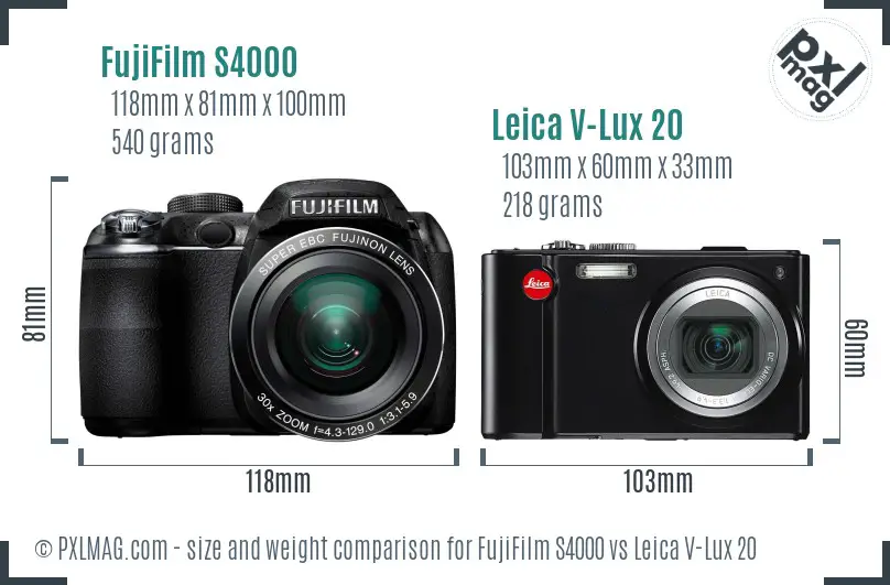 FujiFilm S4000 vs Leica V-Lux 20 size comparison