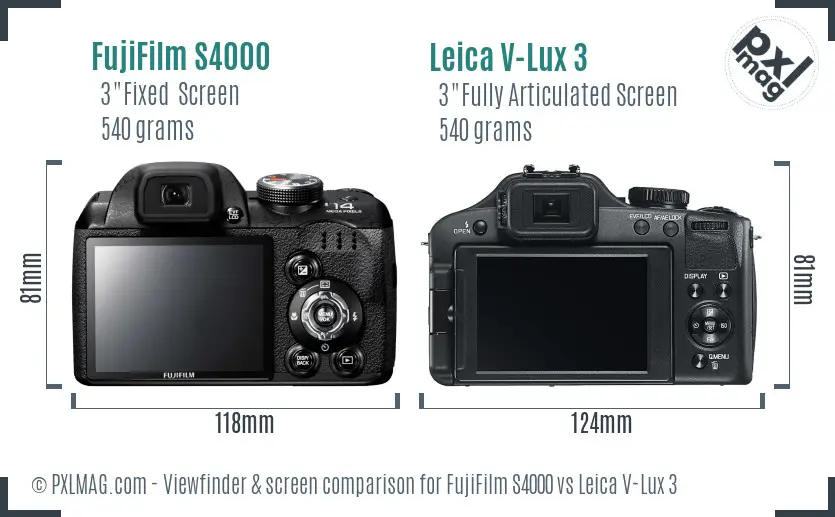 FujiFilm S4000 vs Leica V-Lux 3 Screen and Viewfinder comparison FujiFilm S4000 vs Leica V-Lux 3 Screen and Viewfinder comparison