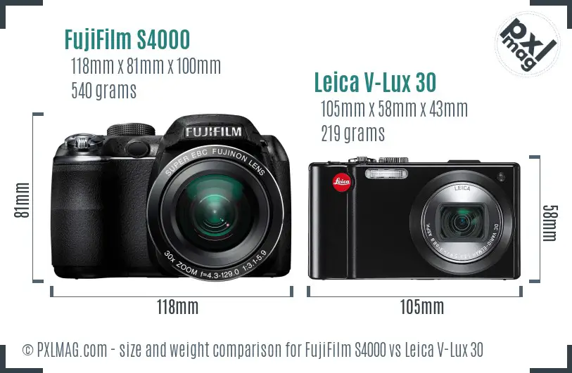 FujiFilm S4000 vs Leica V-Lux 30 size comparison FujiFilm S4000 vs Leica V-Lux 30 size comparison