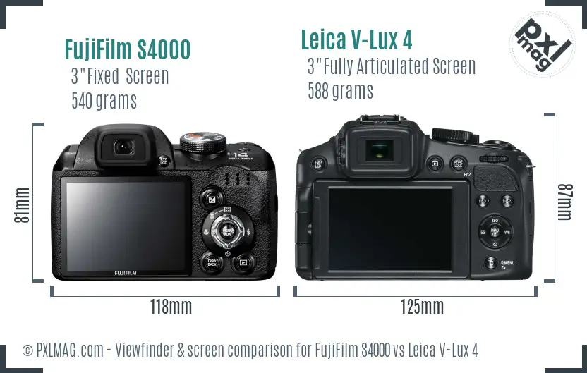 FujiFilm S4000 vs Leica V-Lux 4 Screen and Viewfinder comparison