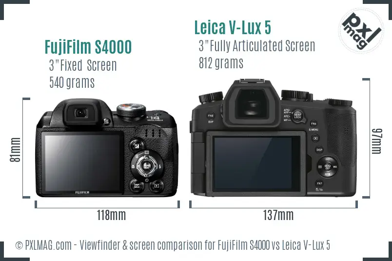 FujiFilm S4000 vs Leica V-Lux 5 Screen and Viewfinder comparison