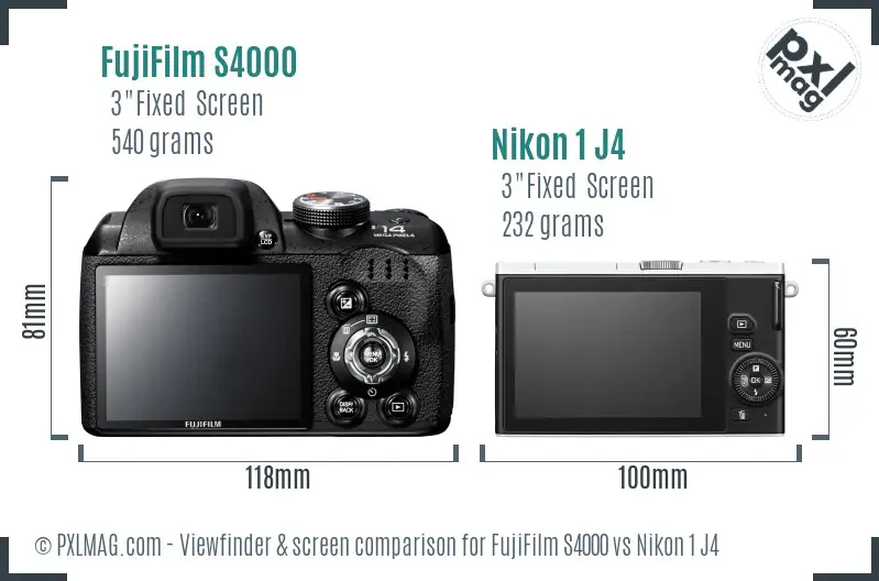 FujiFilm S4000 vs Nikon 1 J4 Screen and Viewfinder comparison