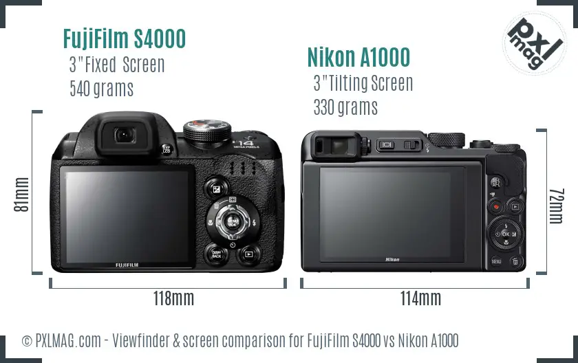 FujiFilm S4000 vs Nikon A1000 Screen and Viewfinder comparison FujiFilm S4000 vs Nikon A1000 Screen and Viewfinder comparison