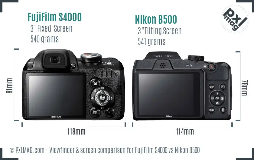 FujiFilm S4000 vs Nikon B500 Screen and Viewfinder comparison