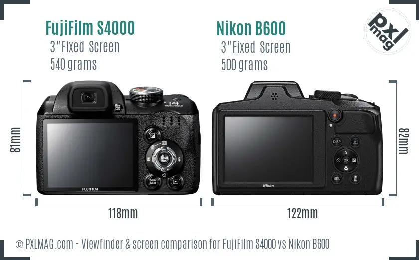 FujiFilm S4000 vs Nikon B600 Screen and Viewfinder comparison