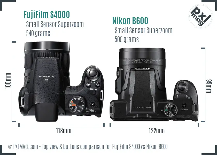 FujiFilm S4000 vs Nikon B600 top view buttons comparison