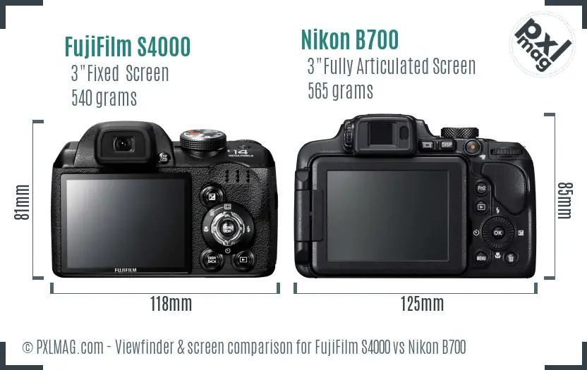 FujiFilm S4000 vs Nikon B700 Screen and Viewfinder comparison