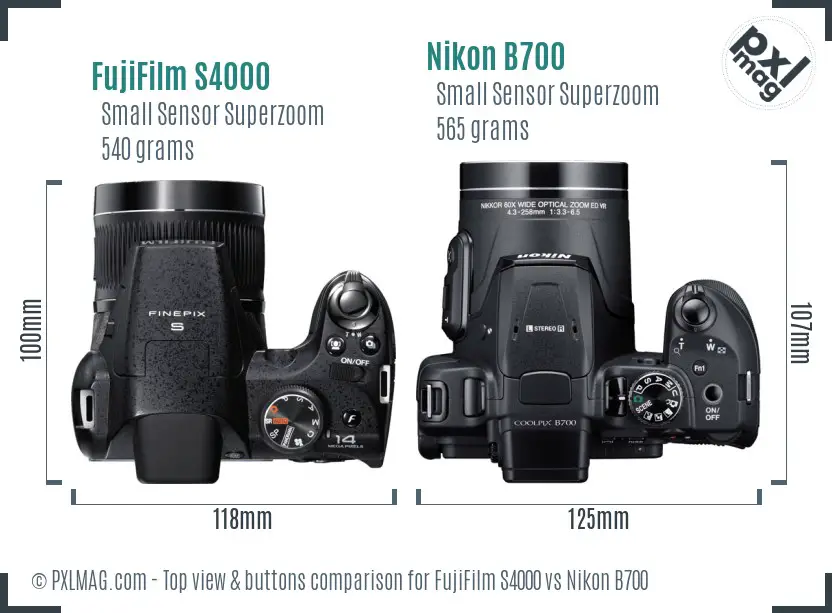 FujiFilm S4000 vs Nikon B700 top view buttons comparison