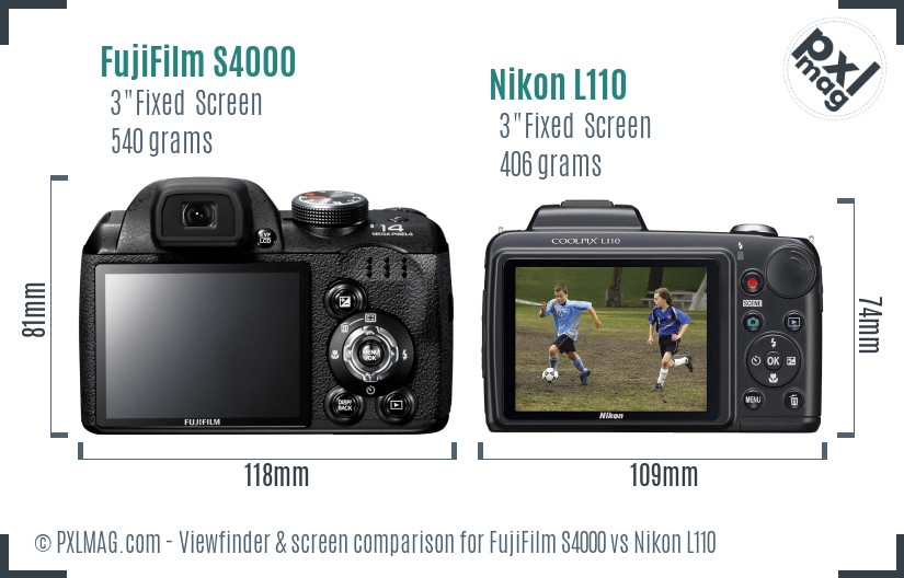 FujiFilm S4000 vs Nikon L110 Screen and Viewfinder comparison