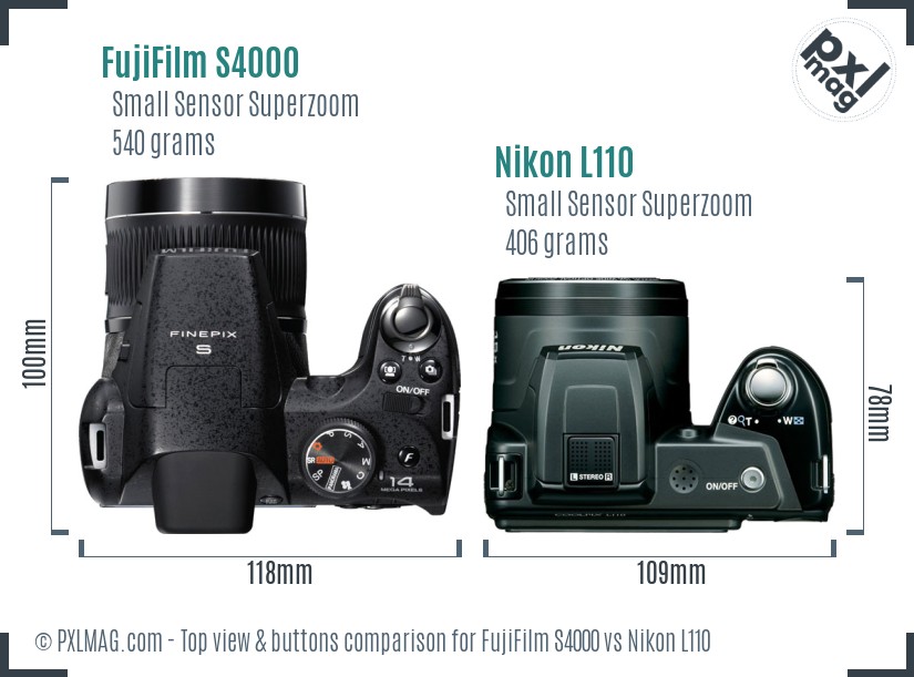 FujiFilm S4000 vs Nikon L110 top view buttons comparison