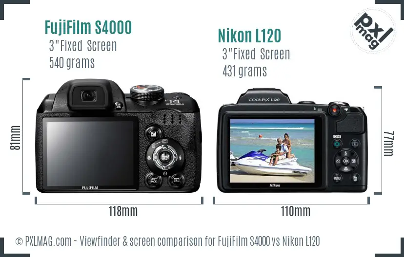 FujiFilm S4000 vs Nikon L120 Screen and Viewfinder comparison FujiFilm S4000 vs Nikon L120 Screen and Viewfinder comparison