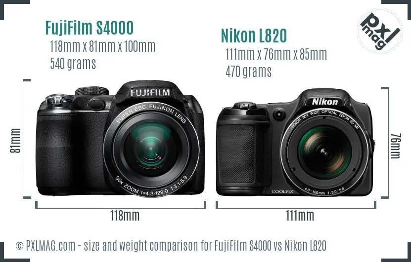 FujiFilm S4000 vs Nikon L820 size comparison