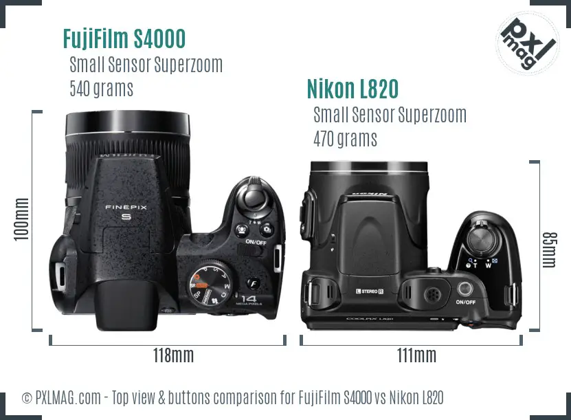 FujiFilm S4000 vs Nikon L820 top view buttons comparison