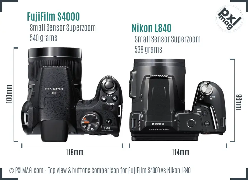 FujiFilm S4000 vs Nikon L840 top view buttons comparison