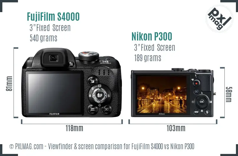 FujiFilm S4000 vs Nikon P300 Screen and Viewfinder comparison