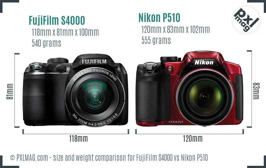 FujiFilm S4000 vs Nikon P510 size comparison