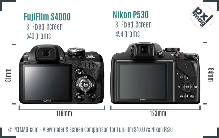 FujiFilm S4000 vs Nikon P530 Screen and Viewfinder comparison