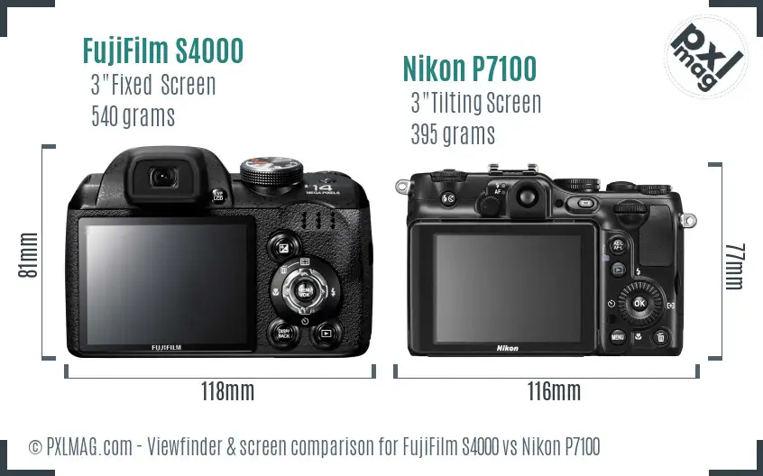 FujiFilm S4000 vs Nikon P7100 Screen and Viewfinder comparison