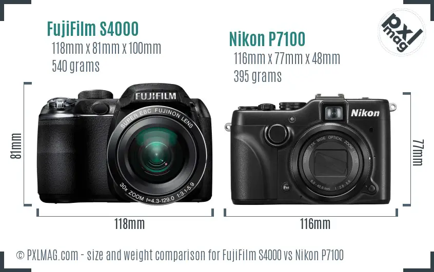 FujiFilm S4000 vs Nikon P7100 size comparison