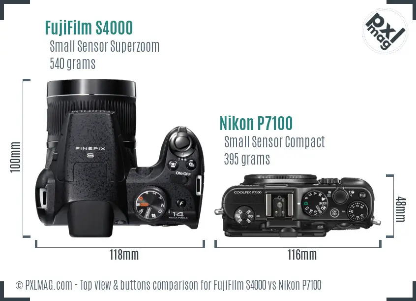 FujiFilm S4000 vs Nikon P7100 top view buttons comparison