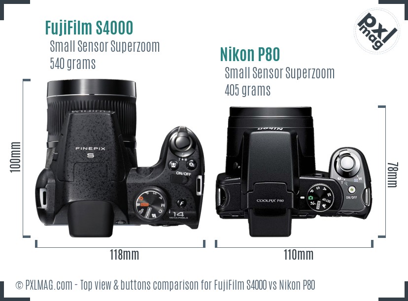FujiFilm S4000 vs Nikon P80 top view buttons comparison
