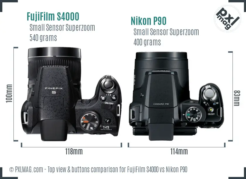 Top view comparison of FujiFilm S4000 and Nikon P90