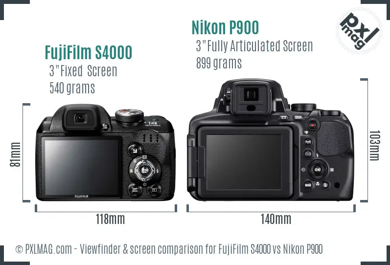 FujiFilm S4000 vs Nikon P900 Screen and Viewfinder comparison